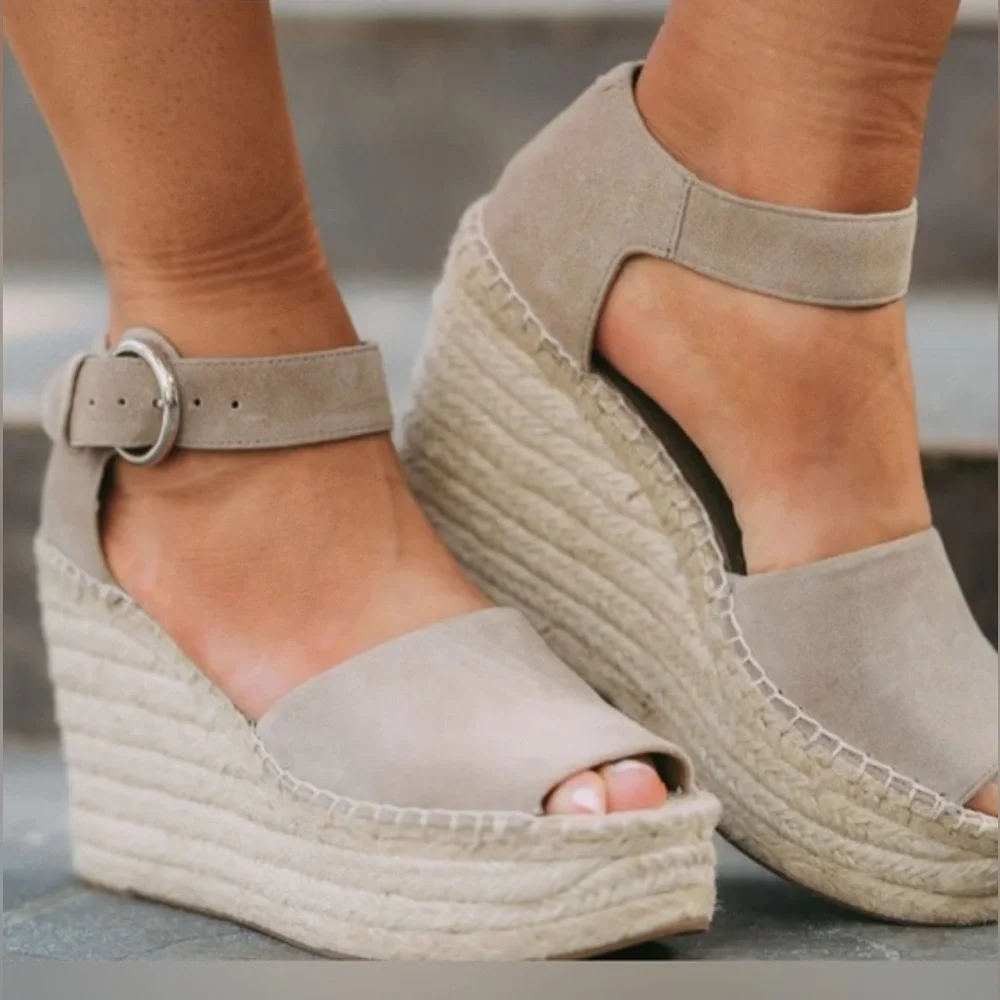NEW…Marc Fisher Alita Platform Suede Espadrille Wedge Sandals